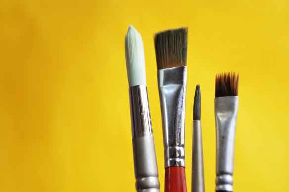 art materials bright brushes close up